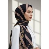 Vissona KREP ÇİZGİLİ VE ZİNCİR DESENLİ SİYAH - VİZON RENKLİ 75X195 KIRIŞMAZ ŞAL