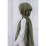 Vissona KREP DEGRADELİ MONOGRAM DESENLİ HAKİ RENKLİ 75X195 KIRIŞMAZ ŞAL
