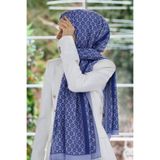 Vissona KREP DEGRADELİ MONOGRAM DESENLİ İNDİGO RENKLİ 75X195 KIRIŞMAZ ŞAL
