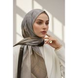 Vissona KREP DOKULU KARO DESENLİ BEJ - KAHVERENGİ RENKLİ 75X195 KIRIŞMAZ ŞAL