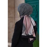 Vissona KREP DOKULU KARO DESENLİ GRİ - PUDRA RENKLİ 75X195 KIRIŞMAZ ŞAL