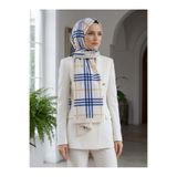 Vissona KREP EKOSE DESENLİ KREM - İNDİGO RENKLİ 75X195 KIRIŞMAZ ŞAL