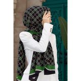 Vissona KREP EKOSE DESENLİ SİYAH - ZÜMRÜT YEŞİLİ RENKLİ 75X195 KIRIŞMAZ ŞAL