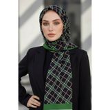 Vissona KREP EKOSE DESENLİ SİYAH - ZÜMRÜT YEŞİLİ RENKLİ 75X195 KIRIŞMAZ ŞAL