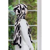 Vissona KREP FIRÇA DARBESİ DESENLİ KREM - SİYAH RENKLİ 75X195 KIRIŞMAZ ŞAL