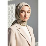 Vissona KREP FIRÇA DOKULU ÇİZGİ ÇİÇEK DESENLİ BEJ - HAKİ YEŞİLİ RENKLİ 75X195 KIRIŞMAZ ŞAL