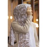 Vissona KREP GEOMETRİK DESENLİ BEJ - VİZON RENKLİ 75X195 KIRIŞMAZ ŞAL