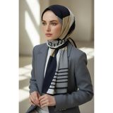 Vissona KREP GEOMETRİK DESENLİ GRİ - BEJ RENKLİ 75X195 KIRIŞMAZ ŞAL