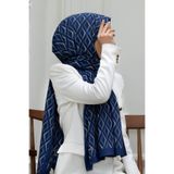 Vissona KREP GEOMETRİK DESENLİ LACİVERT RENKLİ 75X195 KIRIŞMAZ ŞAL