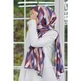 Vissona KREP GEOMETRİK DESENLİ PUDRA - İNDİGO RENKLİ 75X195 KIRIŞMAZ ŞAL