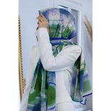 Vissona KREP GEOMETRİK DESENLİ SAKS RENKLİ 75X195 KIRIŞMAZ ŞAL