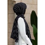 Vissona KREP GEOMETRİK DESENLİ SİYAH RENKLİ 75X195 KIRIŞMAZ ŞAL