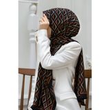 Vissona KREP GEOMETRİK DESENLİ SİYAH - TABA RENKLİ 75X195 KIRIŞMAZ ŞAL
