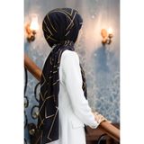 Vissona KREP GOLD DETAYLI KARO DESENLİ SİYAH RENKLİ 75X195 KIRIŞMAZ ŞAL