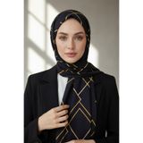 Vissona KREP GOLD DETAYLI KARO DESENLİ SİYAH RENKLİ 75X195 KIRIŞMAZ ŞAL