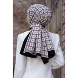 Vissona KREP KARE DESENLİ KREM - SİYAH RENKLİ 75X195 KIRIŞMAZ ŞAL
