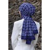 Vissona KREP KARE DESENLİ LACİVERT - İNDİGO RENKLİ 75X195 KIRIŞMAZ ŞAL