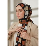 Vissona KREP KARE DESENLİ TABA RENKLİ 75X195 KIRIŞMAZ ŞAL