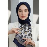 Vissona KREP KENAR MOTİFİ ÇİÇEK DESENLİ LACİVERT RENKLİ 75X195 KIRIŞMAZ ŞAL
