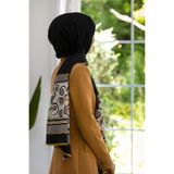 Vissona KREP KENAR MOTİFİ ÇİÇEK DESENLİ SİYAH - GOLD RENKLİ 75X195 KIRIŞMAZ ŞAL