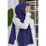 Vissona KREP MONOGRAM DESENLİ LACİVERT RENKLİ 75X195 KIRIŞMAZ ŞAL