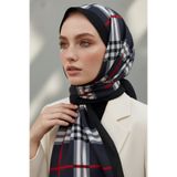 Vissona Krep Şal 75x195 Füme Ekose Desenli Kırışmaz Kadın Şal