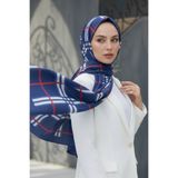 Vissona Krep Şal 75x195 Lacivert Ekose Desenli Kırışmaz Kadın Şal