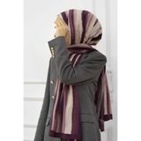 Vissona KREP SULU BOYA ÇİZGİLİ DESENLİ BORDO RENKLİ 75X195 KIRIŞMAZ ŞAL