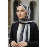 Vissona KREP SULU BOYA ÇİZGİLİ DESENLİ SİYAH RENKLİ 75X195 KIRIŞMAZ ŞAL