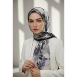 Vissona KREP SULU BOYA YAPRAK DESENLİ GRİ - İNDİGO RENKLİ 75X195 KIRIŞMAZ ŞAL