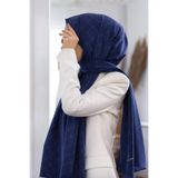 Vissona KREP V DESENLİ LACİVERT RENKLİ 75X195 KIRIŞMAZ ŞAL