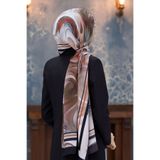 Vissona LÜKS MEDİNE İPEĞİ DUMAN DESENLİ KREM - TABA RENKLİ 75X195 KIRIŞMAZ EŞARP MOSS KREP DİKİŞ TİPİ İTALYA