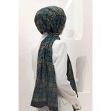 Vissona LÜKS MEDİNE İPEĞİ GEOMETRİ DESENLİ SİYAH - MİNT YEŞİLİ RENKLİ 75X195 KIRIŞMAZ ŞAL MOSS KREP DİKİŞ Tİ