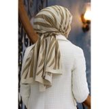 Vissona LÜKS MEDİNE İPEĞİ ZEBRA DESENLİ BEJ RENKLİ 75X195 KIRIŞMAZ ŞAL MOSS KREP DİKİŞ TİPİ İTALYAN DİKİŞLİ