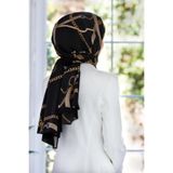 Vissona LÜKS MEDİNE İPEĞİ ZİNCİRLİ KEMER DESENLİ SİYAH RENKLİ 75X195 KIRIŞMAZ ŞAL MOSS KREP DİKİŞ TİPİ İTALY