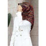 Vissona Siyah-Bordo Dalga Desenli Tivil İpek Eşarp 51755-01-17