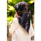 Vissona Siyah Saks Karma Desen Tivil İpek Eşarp 10653-0001-0032