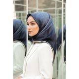 Vissona Tivil İpek Eşarp 10659 - 8 - 0031 İndigo Mavi Monogram Desen
