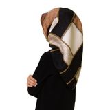 VISSONA Twill İpek Eşarp BEJ/SİYAH 90x90