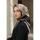 Vissona Twill Ipek Eşarp Ekose Desenli, Siyah, Krem, Bej