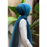 Vissona%57 İPEK%43 PAMUK Degrade Desenli Buz Mavisi Renkli Şal - 70x190 Dikiş Tipi İtalyan Dikişli