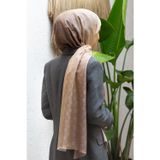 Vissona%57 İPEK%43 PAMUK Degrade Desenli Krem Renkli Şal - 70x190 Dikiş Tipi İtalyan Dikişli