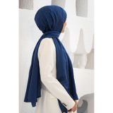 Vissona%57 İPEK%43 PAMUK Monogram Desenli İndigo Renkli Şal - 70x190 Dikiş Tipi İtalyan Dikişli