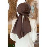 Vissona%57 İPEK%43 PAMUK Monogram Desenli Sütlükahve Renkli Şal - 70x190 Dikiş Tipi İtalyan Dikişli