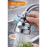 vistaglobal 3 Modlu 360 Derece Döner Krom Musluk Başlığı Su Tasarruflu Mutfak Çeşme Evye ve Lavabo Batarya Ucu
