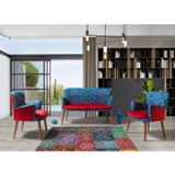 Vistaso Concept Etnik Desen Çay Seti Koltuk Takımı - Salon - Balkon - 2+1+1 (Kırmızı)
