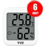 Vıt 6'lı Iç Mekan Dijital Isı ve Nem Ölçer Beyaz Termometre WVT17-04 - 74.5 mm X 68 mm X 15 mm