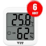 Vıt 6'Lı İç Mekan Dijital Isı Ve Nem Ölçer Beyaz Termometre Wvt17-04