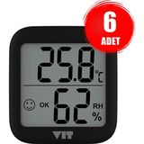 Vıt 6'lı Iç Mekan Dijital Isı ve Nem Ölçer Siyah Termometre BVT17-04 - 74.5 mm X 68 mm X 15 mm