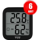 Vıt 6'Lı İç Mekan Dijital Isı Ve Nem Ölçer Siyah Termometre Bvt17-04